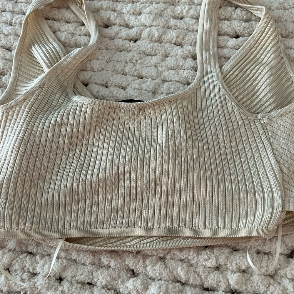 Significant Other Cream Ribbed Wrap Top - Picture 9 of 9